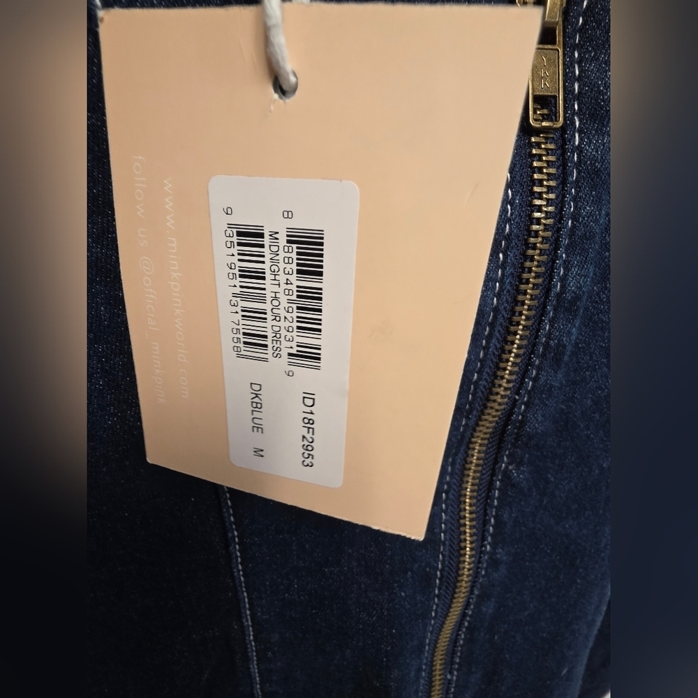 MINKPINK The Midnight Hour Darkwash Cotton Blue Denim Mini Dress Size Medium - Picture 11 of 14